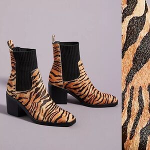 Anthropologie Zebra Stripe Ankle Boots - Black and Tan